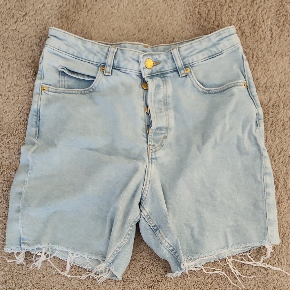 H&M Light Blue Denim Shorts with Frayed Hem